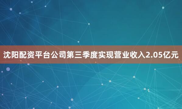 沈阳配资平台公司第三季度实现营业收入2.05亿元